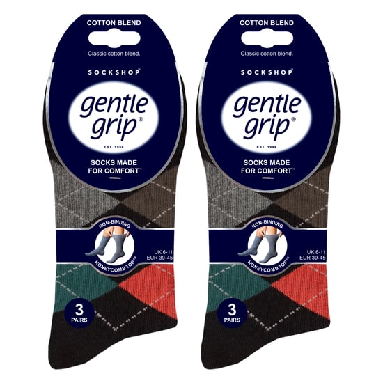 6 Pack Mens Non Elastic Square Patterned Cotton Socks for Poor Circulation - Image 2