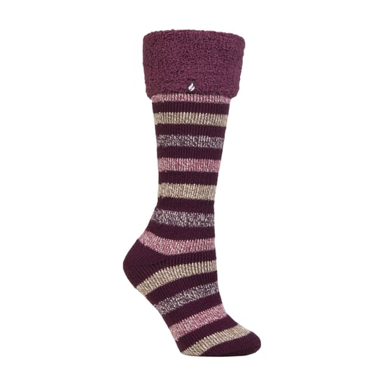 Dames Multikleur Gestreepte Patroon Lange Wellington Boot Thermosokken - Image 1