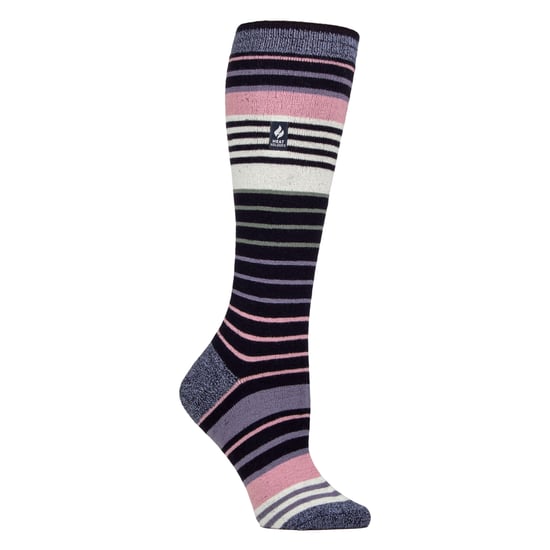 Ladies Ultra Lite Thin Thermal Winter Ski Socks with Stripes - Image 1