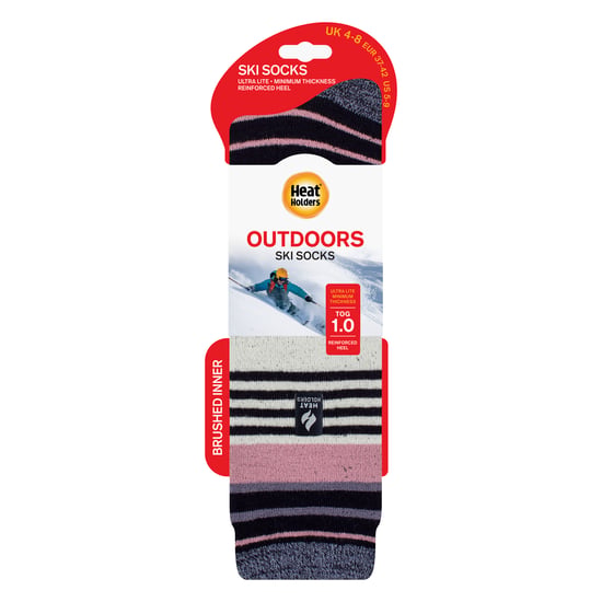 Ladies Ultra Lite Thin Thermal Winter Ski Socks with Stripes - Image 2