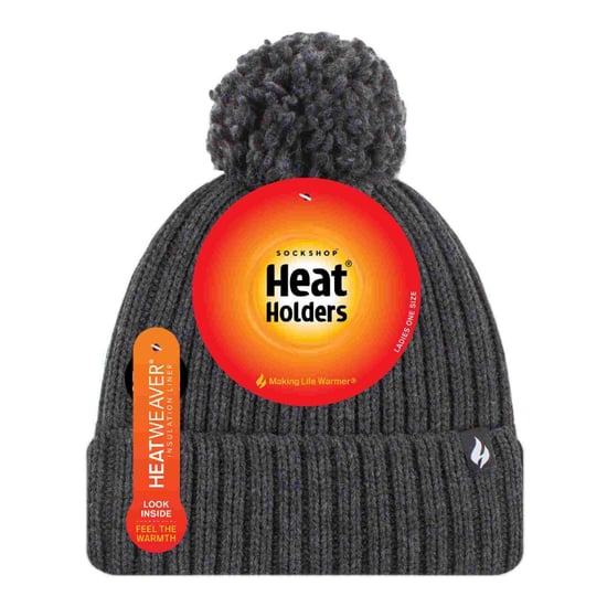 Ladies Ribbad Manschett Termisk Isolerad Vinter Pom Pom Bobble Mössa - Image 2