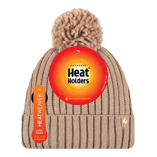 Ladies Ribbad Manschett Termisk Isolerad Vinter Pom Pom Bobble Mössa - Image 2
