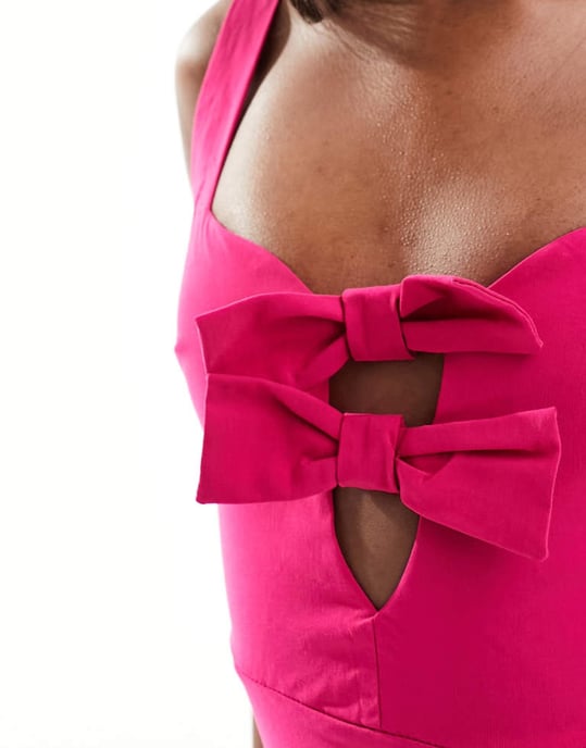 Vesper bow detail bodycon midi dress in pink - Image 2