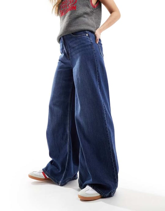 ASOS DESIGN soft wide leg jean in dark mid blue - Image 2