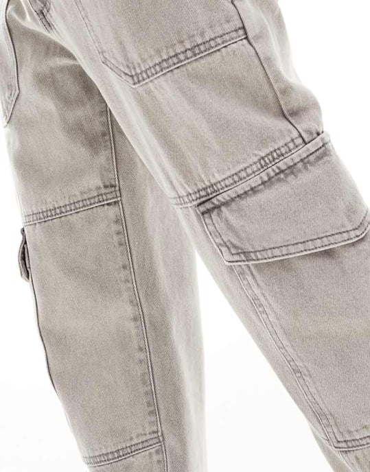 Miss Selfridge Petite baggy cargo jean in light grey wash - Image 2