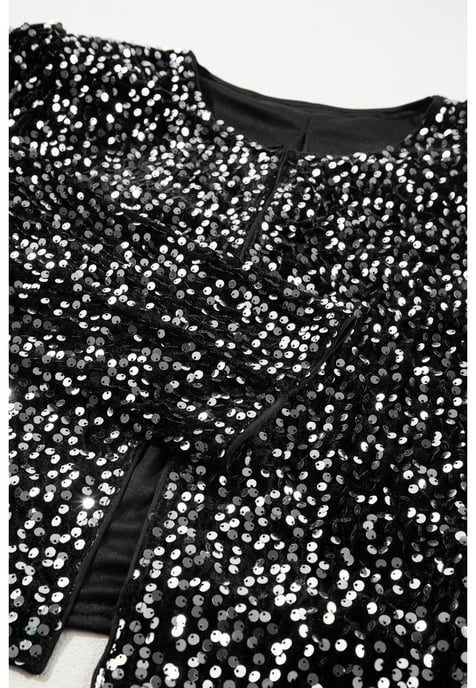 Black Sequined Open Front Cropped Jacket - Image 3
