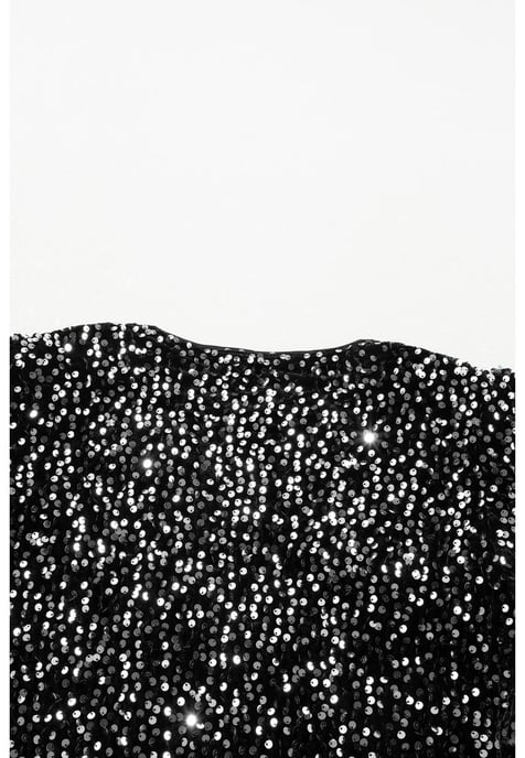 Black Sequined Open Front Cropped Jacket - Image 4