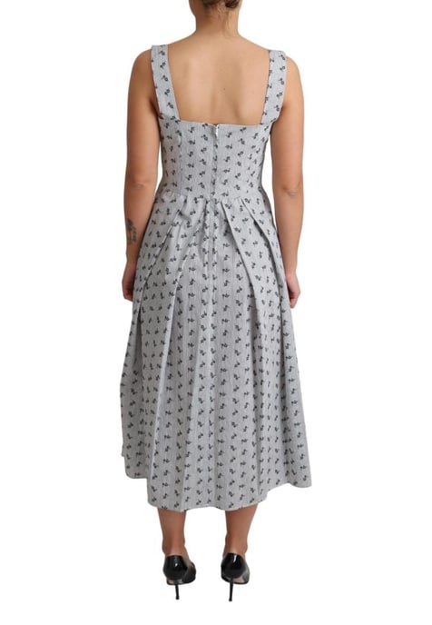 Dolce & Gabbana Women's Blue White Floral Cotton A-Line Dress - Image 2