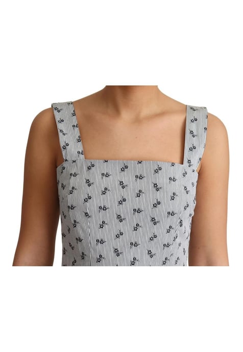 Dolce & Gabbana Women's Blue White Floral Cotton A-Line Dress - Image 3