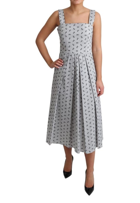 Dolce & Gabbana Women's Blue White Floral Cotton A-Line Dress - Image 4