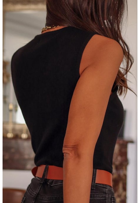 Zwarte Mesh Patchwork Mouwloze Bodysuit - Image 3