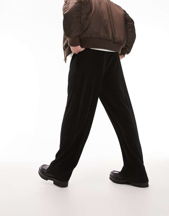 Topman straight plisse jogger in black - Image 2