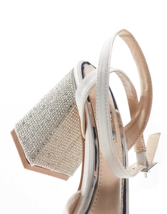 Be Mine Wide Fit Bridal Rylee embellished heeled shoes in ivory satin-White - Image 3