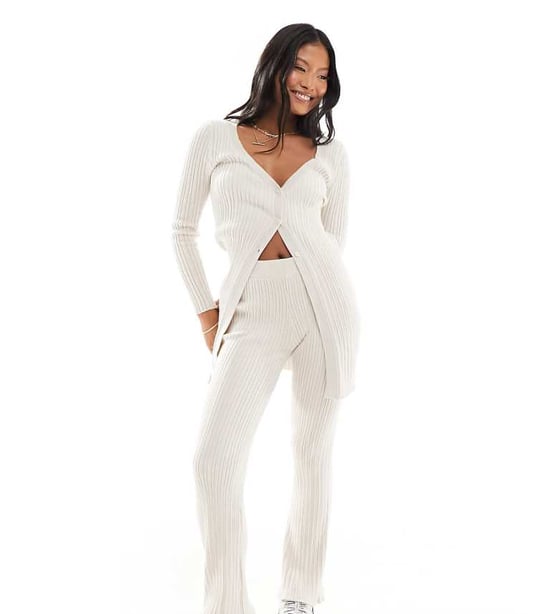 ONLY Petite loose fit knitted trouser co-ord in beige-Neutral - Image 1