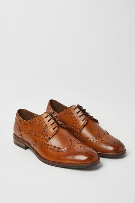 Tan Leather Smart Brogue Shoes - Image 2