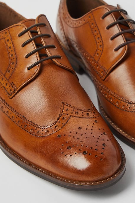 Tan Leather Smart Brogue Shoes - Image 3