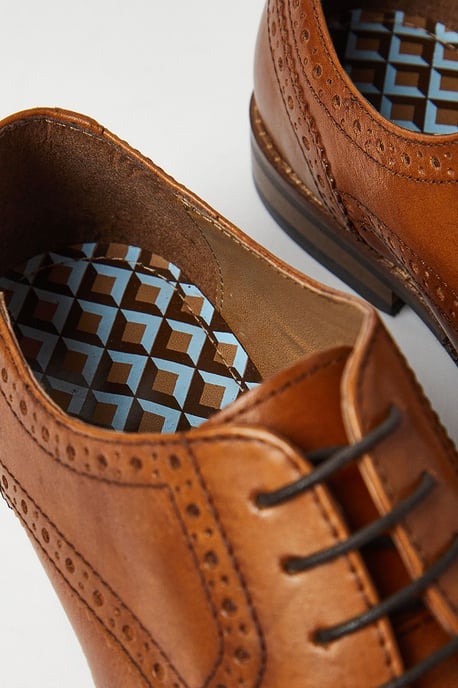Tan Leather Smart Brogue Shoes - Image 4