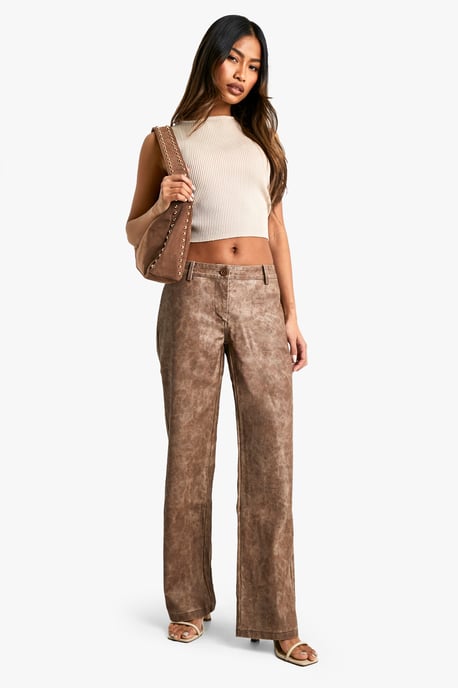 Low Rise Washed Pu Straight Leg Trouser - Image 1