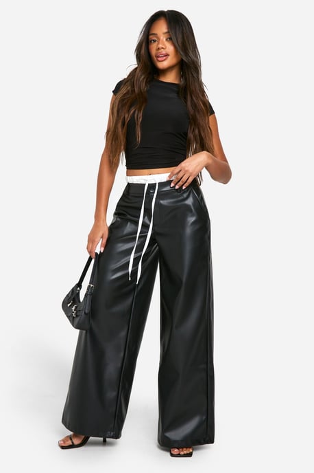 PU Boxer Waistband Wide Leg Trouser - Image 1