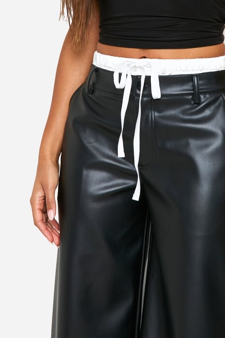 PU Boxer Waistband Wide Leg Trouser - Image 4