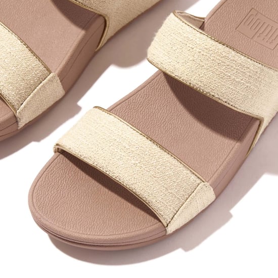 Women's Fit Flop Lulu Shimmerweave Sliders in Stone - Image 4