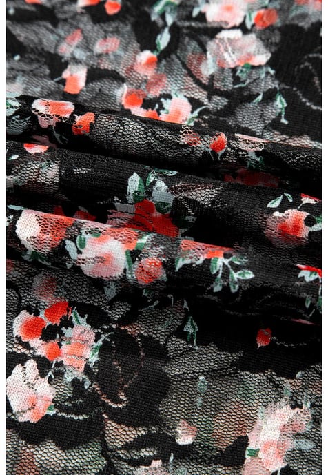 Black Floral Mesh Sheer Long Sleeve Top - Image 4
