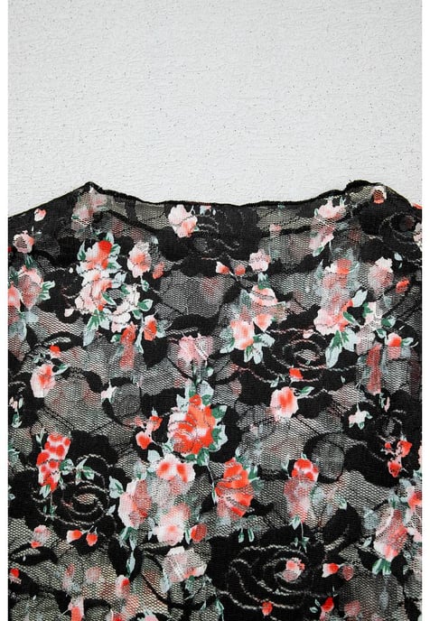Black Floral Mesh Sheer Long Sleeve Top - Image 5