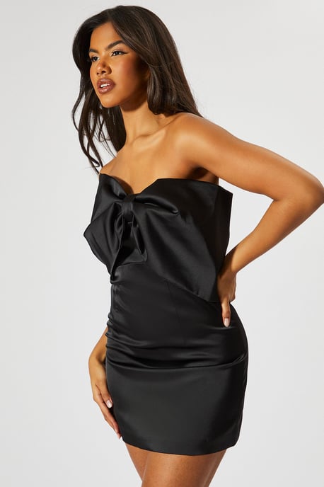 Satin Extreme Bow Mini Dress - Image 2