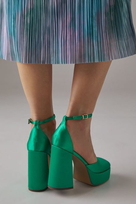 Faith: Cadence Satin Closed Toe Chunky Platform Heeled Shoes - Image 3