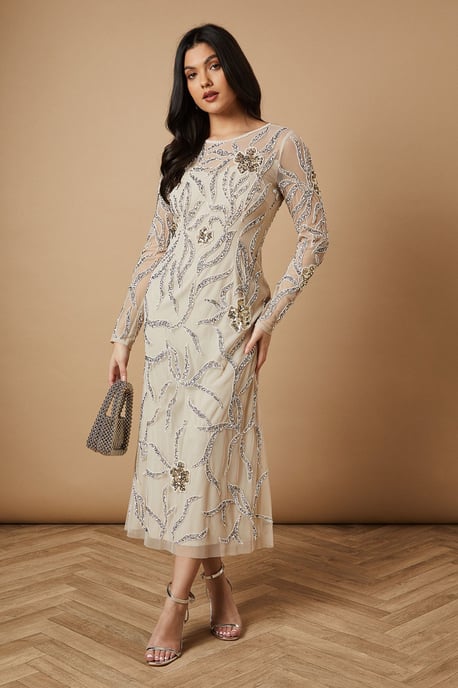 Hand Embellished Long Sleeve Midi Dress - Image 1