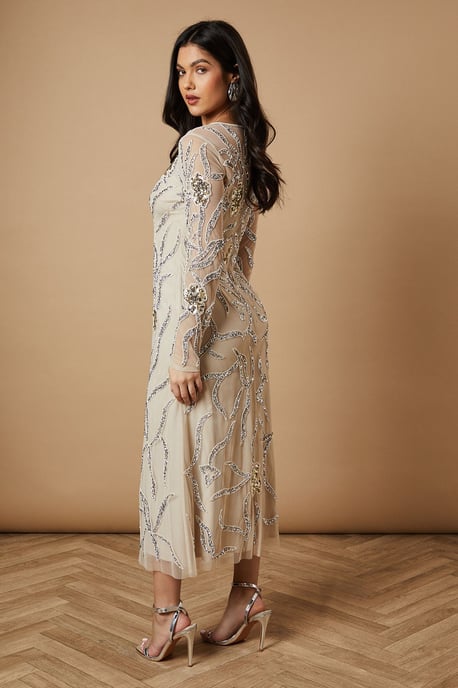 Hand Embellished Long Sleeve Midi Dress - Image 3