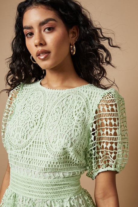 Petite Lace Puff Sleeve Midaxi Dress - Image 4