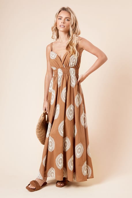 Petite Brown Embroidered Midi Dress - Image 1