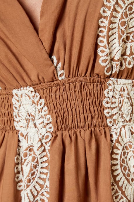 Petite Brown Embroidered Midi Dress - Image 5