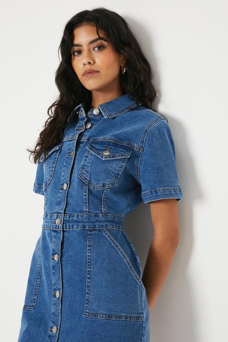 Petite Denim Short Sleeve Mini Dress - Image 4