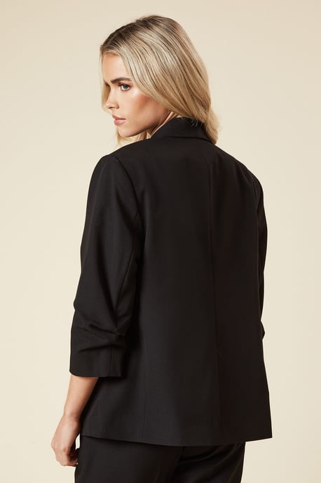Petite Black Ruched Sleeve Blazer - Image 3