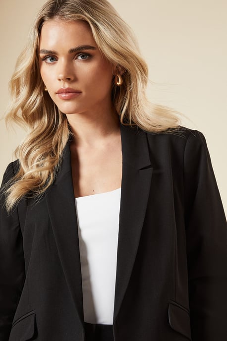 Petite Black Ruched Sleeve Blazer - Image 4
