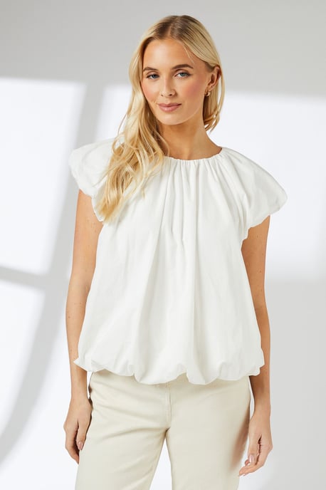 Ivory Cotton Poplin Bubble Hem Top - Image 1