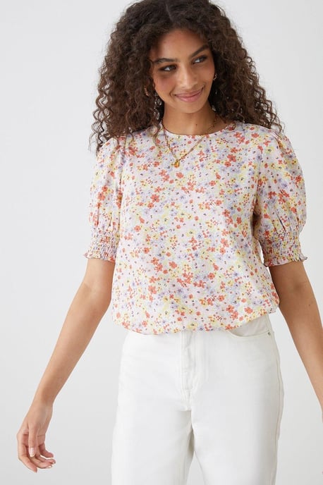 Multi Ditsy Shirred Hem Blouse - Image 1