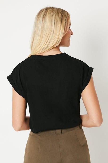 Cotton Roll Sleeve T-shirt - Image 3