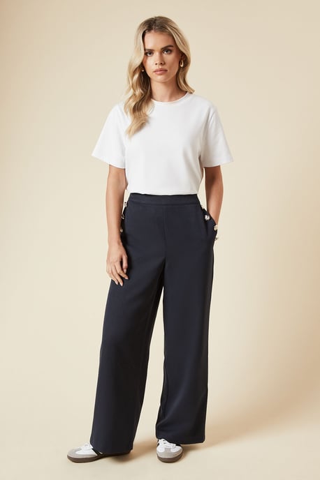 Petite Button Tailored Wide Leg Trouser - Image 1