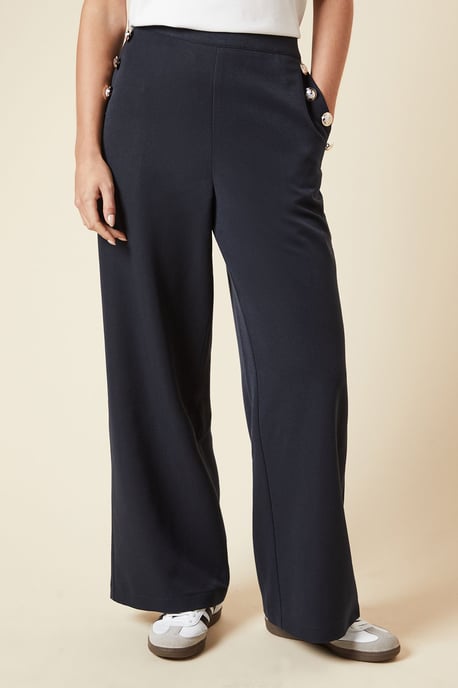 Petite Button Tailored Wide Leg Trouser - Image 2