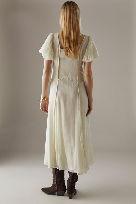 Dobby Chiffon Button Bodice Godet Seam Midi Tea Dress - Image 3