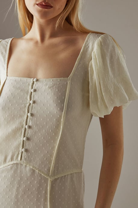 Dobby Chiffon Button Bodice Godet Seam Midi Tea Dress - Image 4