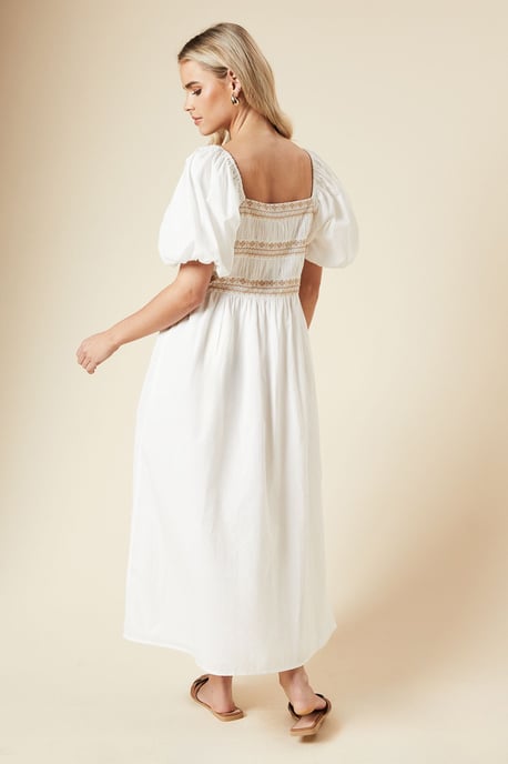 Petite Embroidered Bust Button through Poplin Midi Dress - Image 3