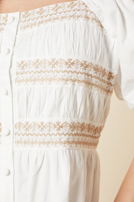 Petite Embroidered Bust Button through Poplin Midi Dress - Image 5