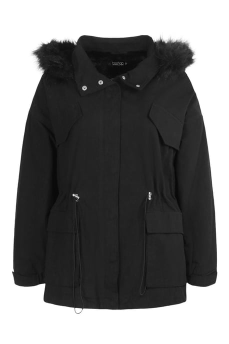 Plus Faux Fur Lined Hooded Parka Coat - Image 3