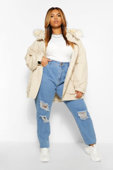Plus Faux Fur Lined Hooded Parka Coat - Image 4