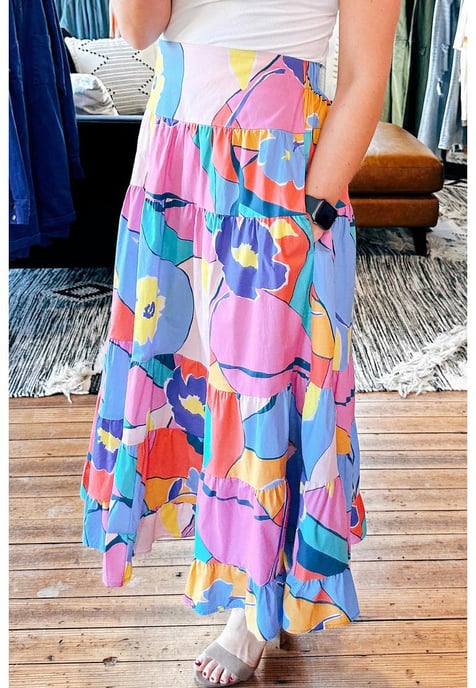 Pink Printed Pocketed High Waist Maxi Skirt - Image 1