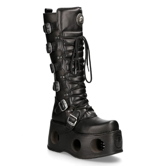 New Rock M-272-S2 Neptuno Metallic Kniehoge Zwarte Leren Gothic Laarzen - Image 1